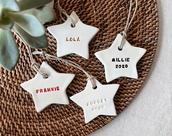 Personalised Clay Star Christmas Tree Decoration | Baby’s First Christmas Ornament | Newborn Baby Bauble Keepsake | Coastal Christmas Tree