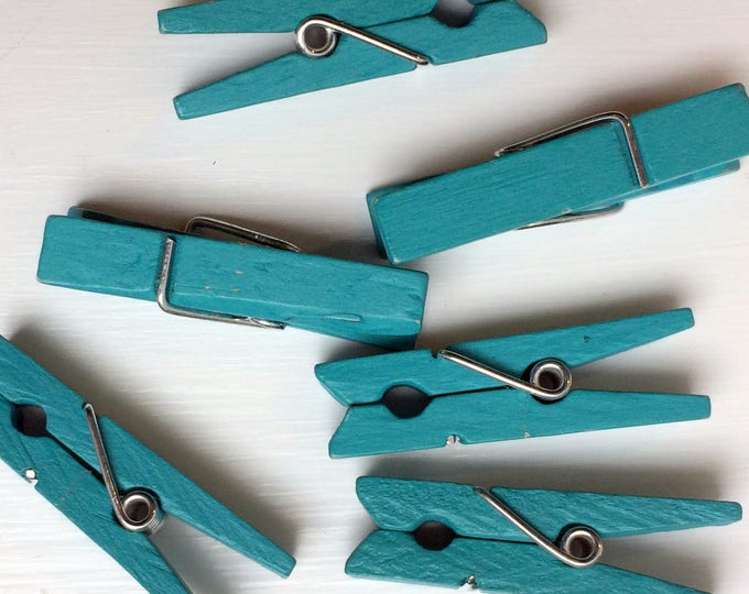 Dark Turquoise Mini Clothespins, Mini Colored Clothespins, 1 3/8 Inch
