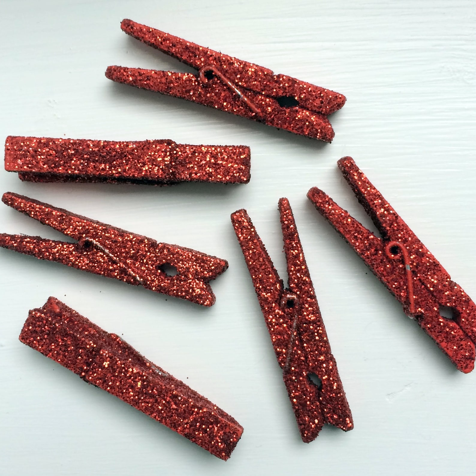 Red Mini Clothespins, Red Sparkle Clothespins, 1 3/4 Inch Clothespins
