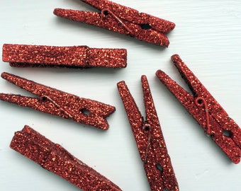 Red Mini Clothespins, Red Sparkle Clothespins, 1 3/4 Inch Clothespins, Extra Clothespins, 12 Count