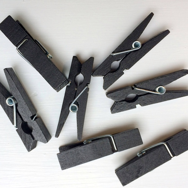 Black Mini Clothespins, Mini Colored Clothespins, 1 3/8 Inch Clothespins, Chalkboard Decor, Black Clothespins Pretty Clothespins, 10 Count