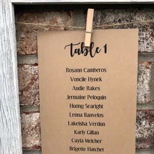 Tarjetas de asientos de boda rústica, tarjeta de mesa de boda, asientos alternativos, marco de tabla de asientos, tarjetas de números de mesa, tarjetas de mesa Kraft, 5 x 7