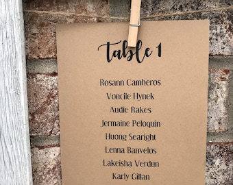Rustic Wedding Table Cards: Kraft Seating Chart (5x7)