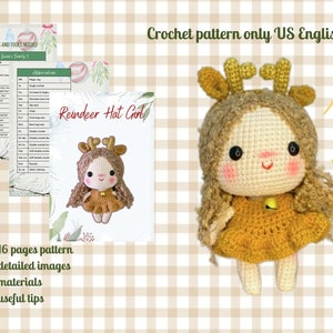 Crochet Reindeer Girl Ornament Pattern: Christmas Amigurumi (PDF Pattern)