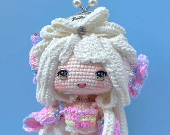 Handmade Crochet Mermaid Doll Purse: Pinky Cosmetic Bag