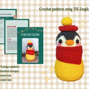 Christmas Ornaments Crochet Pattern Penguin, Christmas Animal Friends Amigurumi Decoration