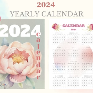 2024 Calendar Watercolor Floral And Bird, Yearly Illustrated 12 Month Calendar With Inspirational Quotes
