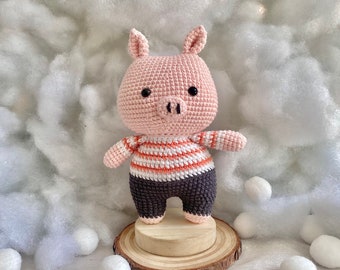 Handmade Crochet Pig In Clothes Plush Toy - Adorable Gift for Kids