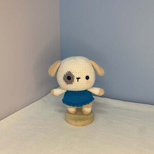 Handmade Dog Plush Toy In Blue Outfit - Adorable Amigurumi Finished Gift
