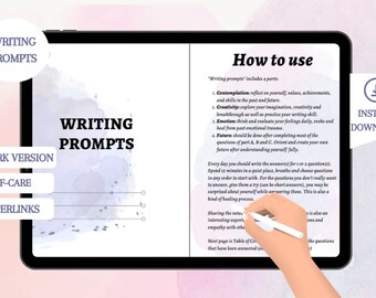 Creative Writing Workbook, Watercolor Writing Prompts Journal, Instant PDF Download