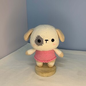Handmade Dog Plush Toy In Pink Outfit - Adorable Amigurumi Finished Gift