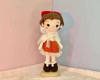 Muñeca Amigurumi Bowtie Girl terminada, adorable juguete de felpa de ganchillo de niña terminada, regalo hecho a mano para niñas