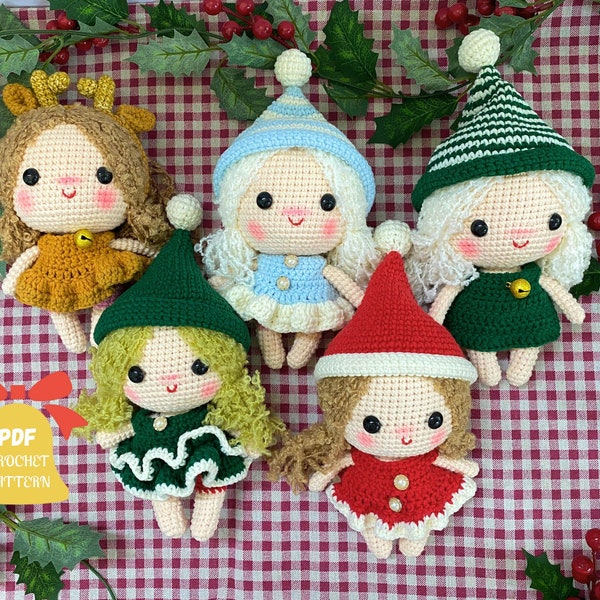 Christmas Little Girls Ornaments Crochet Patterns Amigurumi Include Five Girls Decoration