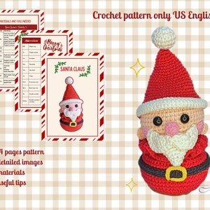 Crochet Santa Claus Ornament Pattern: Christmas Gnome Amigurumi (PDF Pattern)