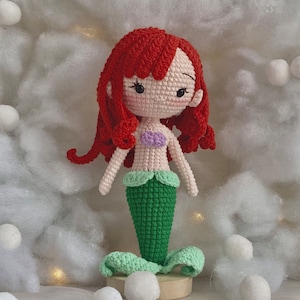 Crochet Doll Finished Ariel Mermaid Handmade Amigurumi Disney Cartoon, Gift For Little Girl, Toys For Kid