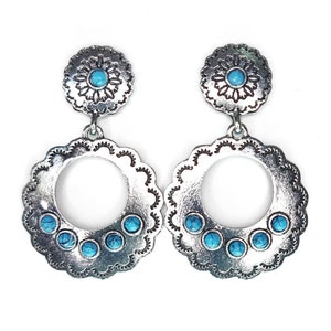 Studded traditional hoop turquoise earrings. Mexican style!