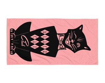 Black Cat Club Beach Towel - retro vintage
