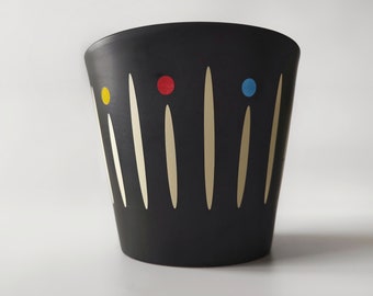 mid century 50er Jahre Stil Keramik Blumentopf mit grafischem Design - Größe MEDIUM