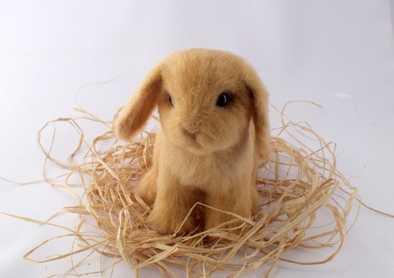Needle Felted Animal Beige Fluffy Rabbit Baby Bunny Home Etsy