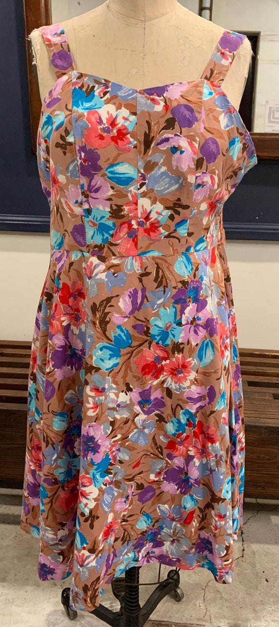 1980's Bold FLORAL Print 1960's HALTER SUNDRESS Si