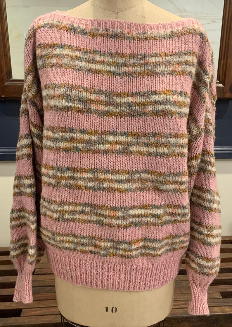 80/'s Pink Stripe Sweater by NORDSTROM BRASS PLUM in Size L