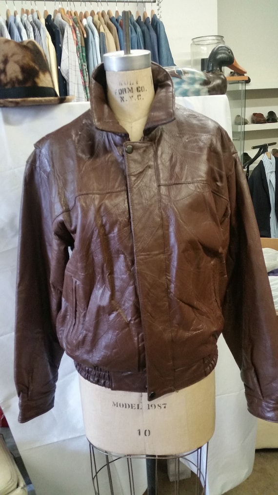1980's HABAND Brown LEATHER BOMBER Jacket Size M