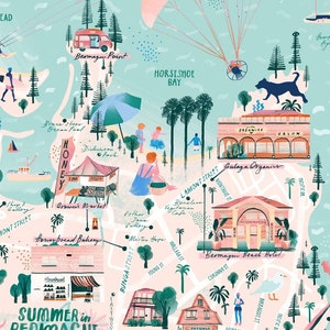 Illustrierter Begleiter von Bermagui, Kunstdruck, Karte von Bermagui, Sommer Illustration, Sapphire Küste Kunst, Reise Illustration, Illustrierte Karten
