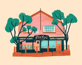 The Bakery in Pambula — Art Print, Sapphire Coast Travel Wall Decor, Retro Style