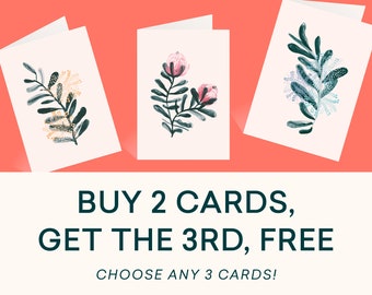 Australian Botanicals, Bundle of three greeting cards, Set of 3 Floral Designs, Blank Card and Envelope Pack