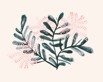 Australian Flora Art Print — Pink Wattle — Minimalist Wall Decor, Floral Art, Artist Painting, Botanical Prints, Garden Art Print.