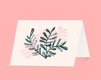 Australian Botanical Blank 4x6 Greeting Cards – Pink Wattle – Original inky illustrations by Nat Carroll