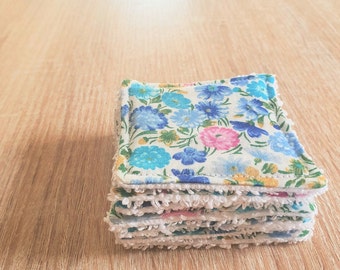 Lot de 7 lingettes démaquillantes lavables, 100% récup, chutes de tissu fleuri, printemps