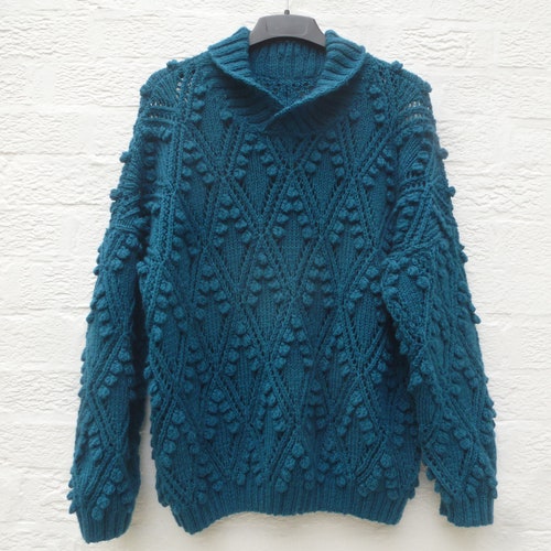 Jumper womens sweater granny handknit clothing, chunky knit vintage pullover. shops 1980s gift for winter, large wool top hand made from England..