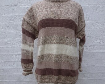 Sweater jumper '80s handknit wool clothing, alpaca winter wool mix knitwear. Large size unisex pullover jumper.