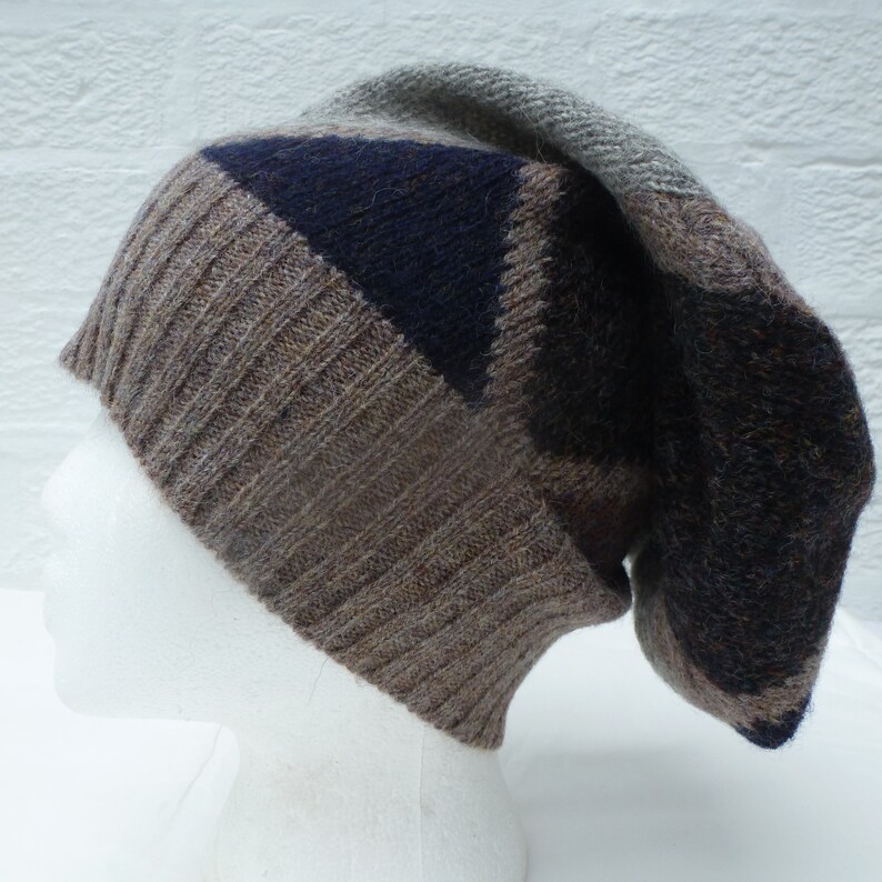 Rustic shetland brown wool slouchy hat headwarmer Eco-friendly pure wool unique beanie hat.