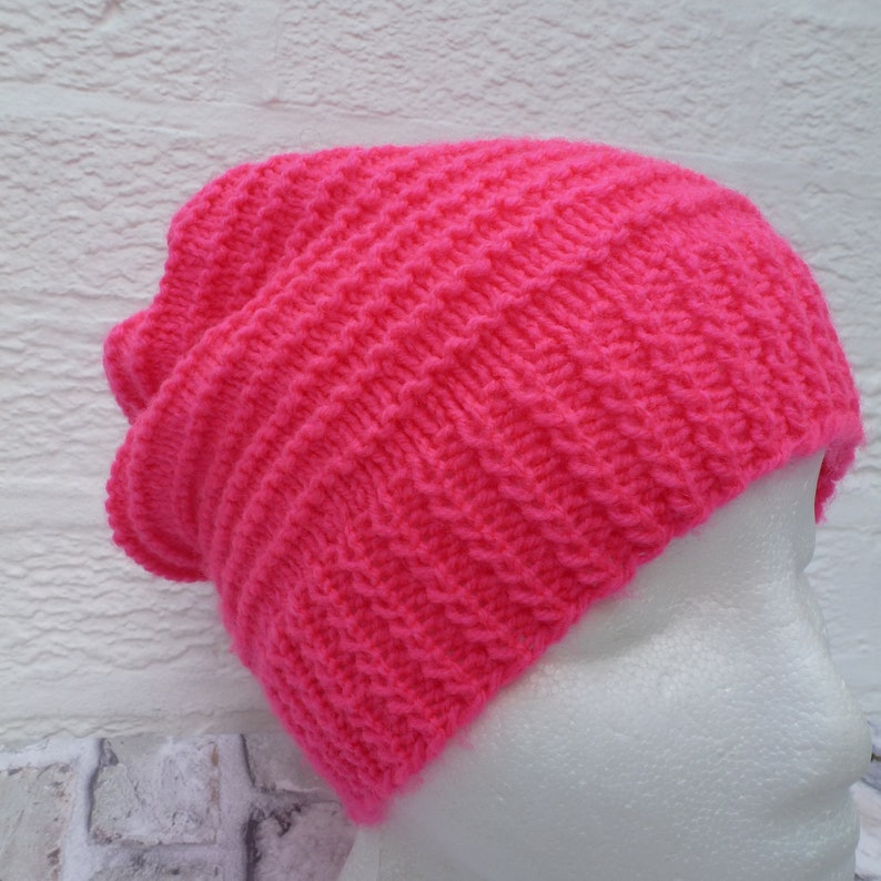Hat knit Beanie womens handknit 80s cosy vintage pink winter accessory knit gifts for hikers ladies skull cap