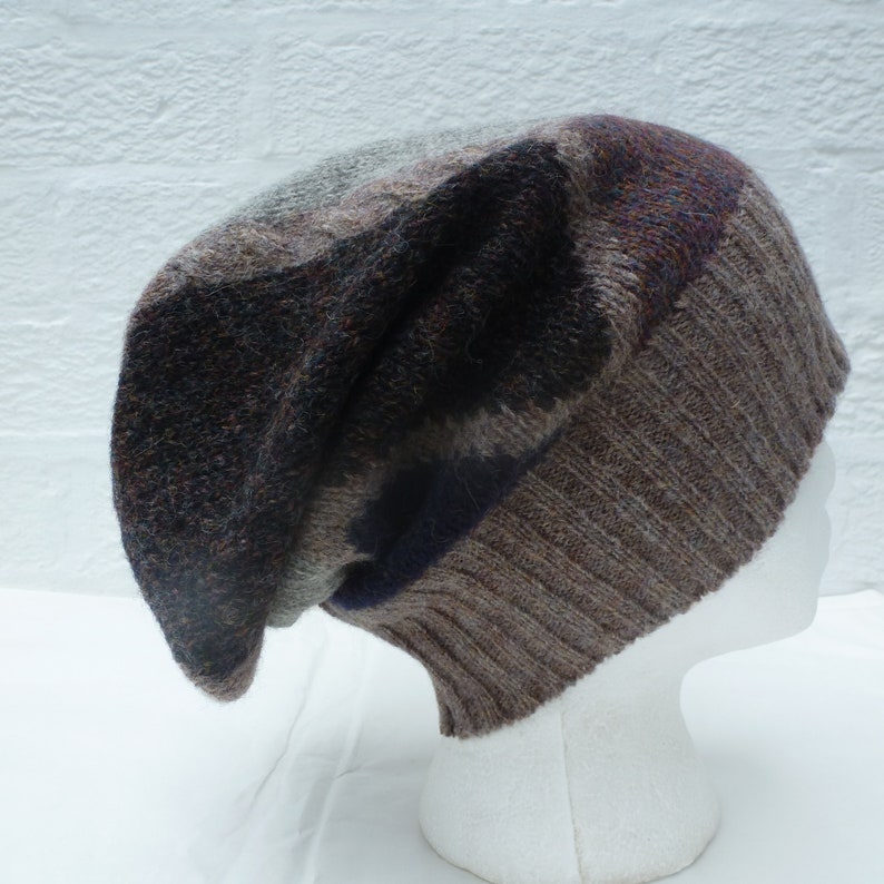 Rustic shetland brown wool slouchy hat headwarmer Eco-friendly pure wool unique beanie hat.