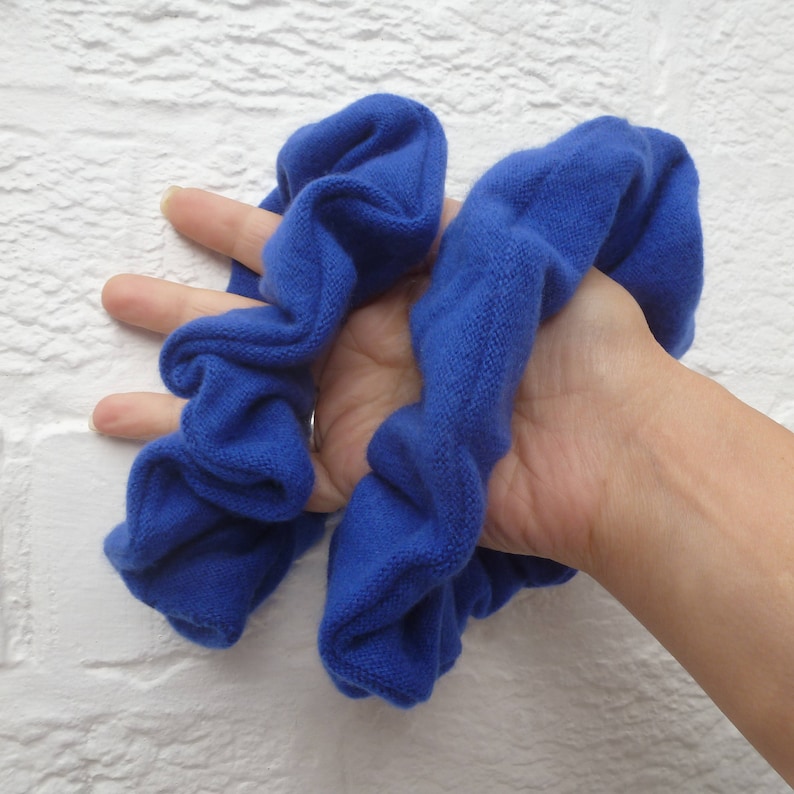 back to school blue bun holders. Eco-friendly hand made hairbands Two cashmere accessories for hair care Large soft wool hairties