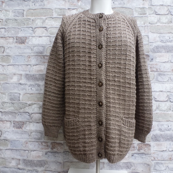 Womens cardigan ladies knit top brown gift handmade chunky wool cardigan winter fall handmade vintage top chunky clothing 90s knit fall gift