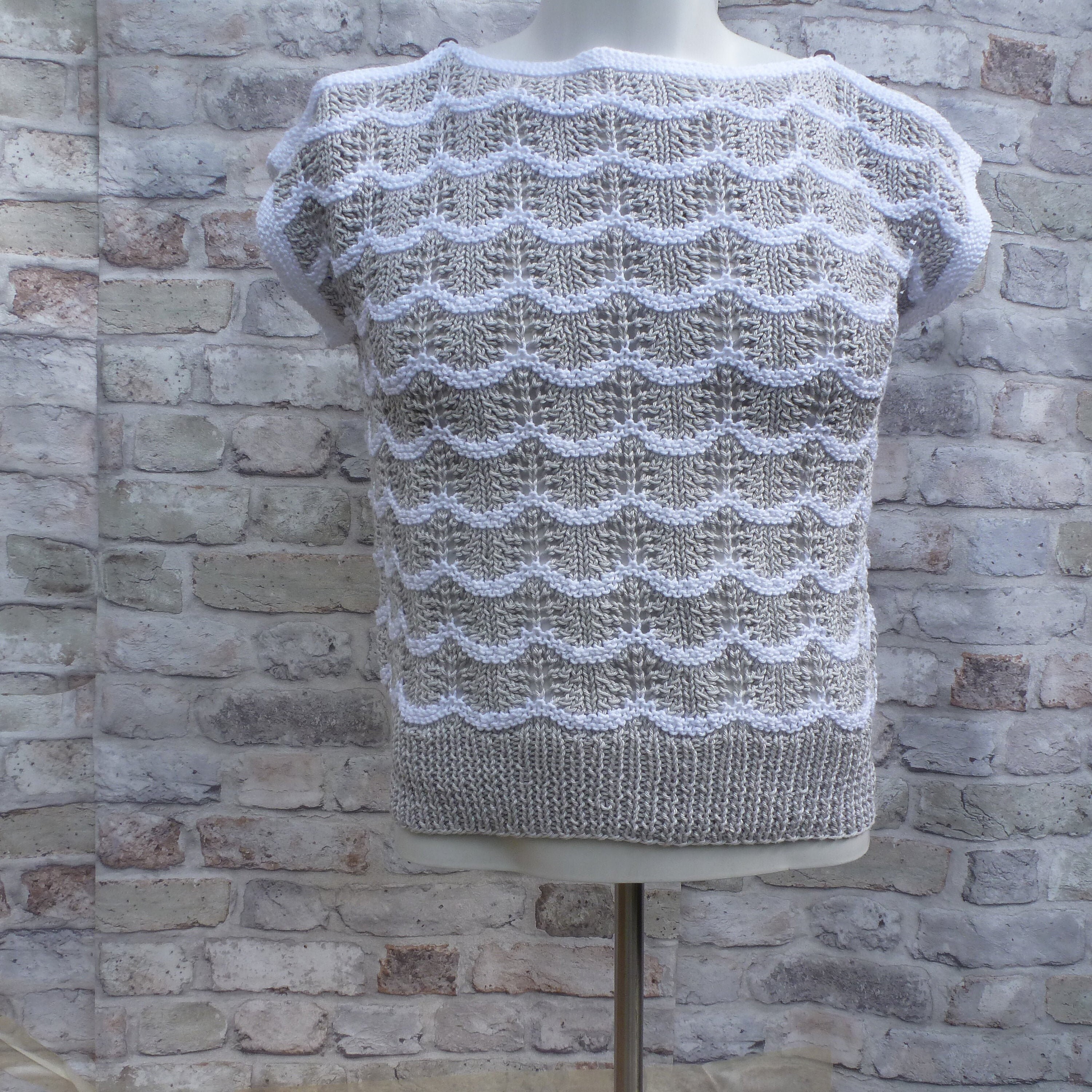 Image of Knit Grey Tank Top Urban Rustic Cotton Handknit Chunky Vintage S Clothing British Handmade