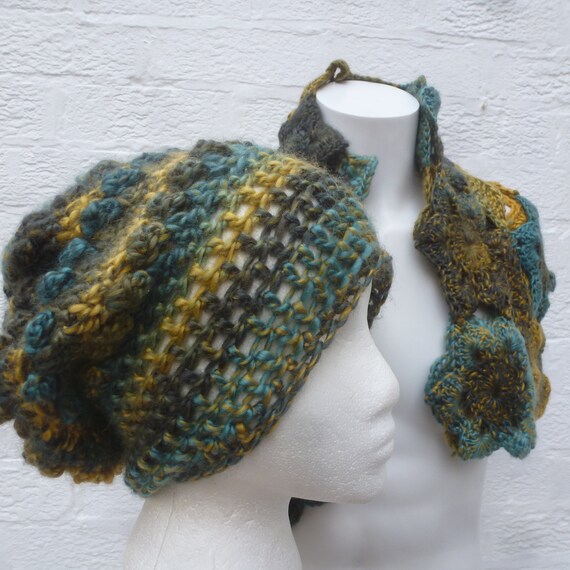 Hat scarf Vintage set, heritage '80s handmade acce