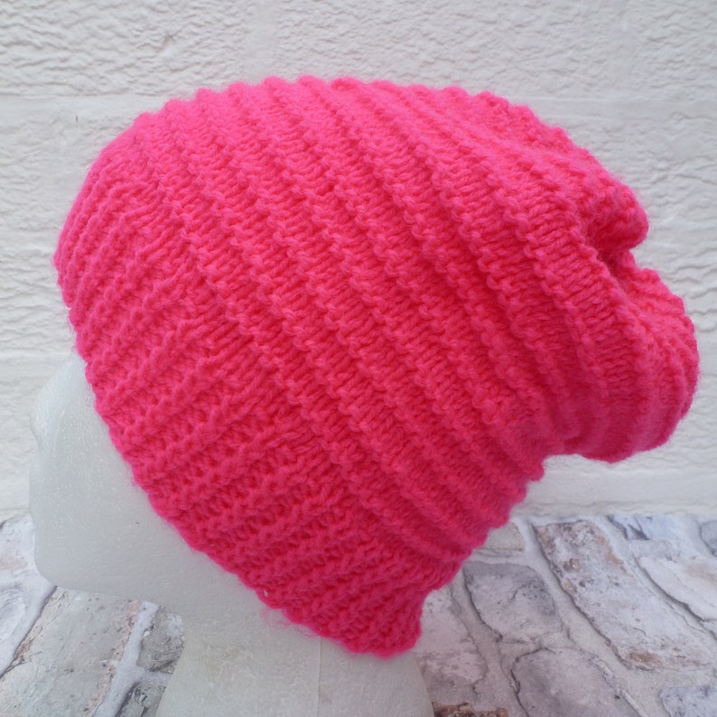 Hat knit Beanie womens handknit 80s cosy vintage pink winter accessory knit gifts for hikers ladies skull cap