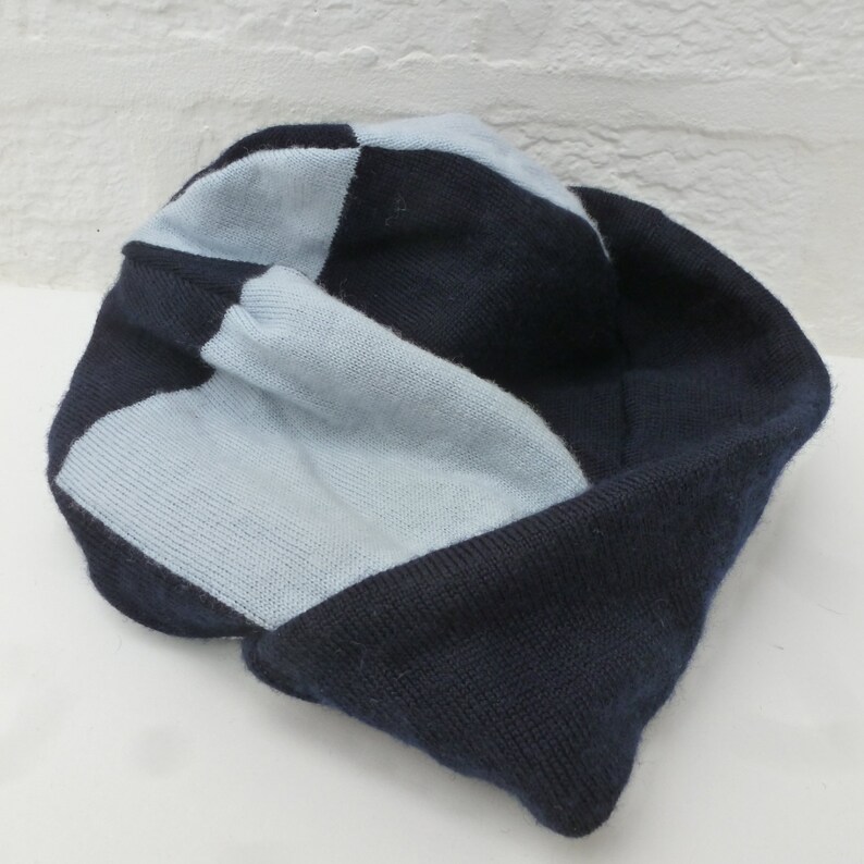 two-tone blues hat. Fine Lambswool knitwear skull capwatch hat Blue colour block beanie hat earth friendly accessory handmade winter hat