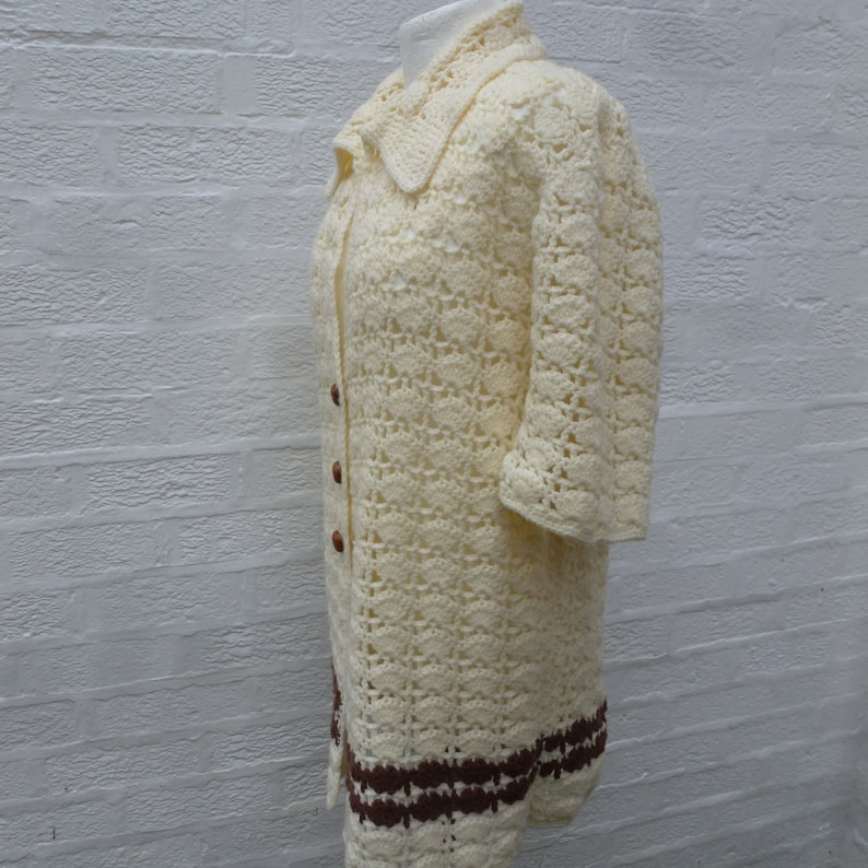 Crochet vintage top womens clothing ladies handmade cardigan winter wool chunky top 80s fall festival hippie.