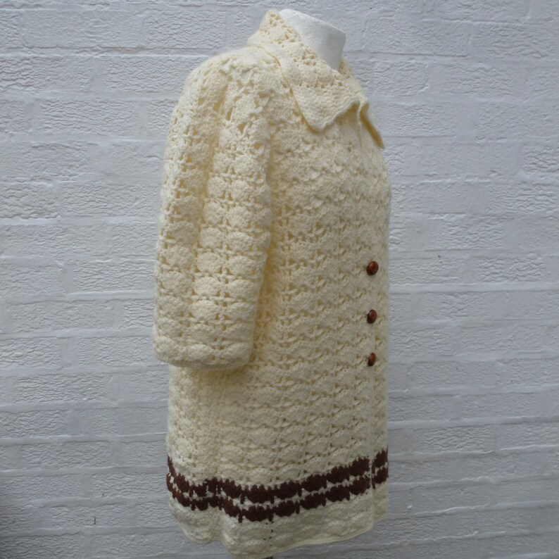 Crochet vintage top womens clothing ladies handmade cardigan winter wool chunky top 80s fall festival hippie.