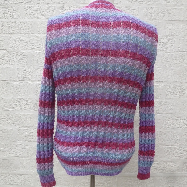 Handknit vintage cardigan ultra violet purple stripe knitwear.. womens granny chic knitted clothing 1980s small top ooak gift for her