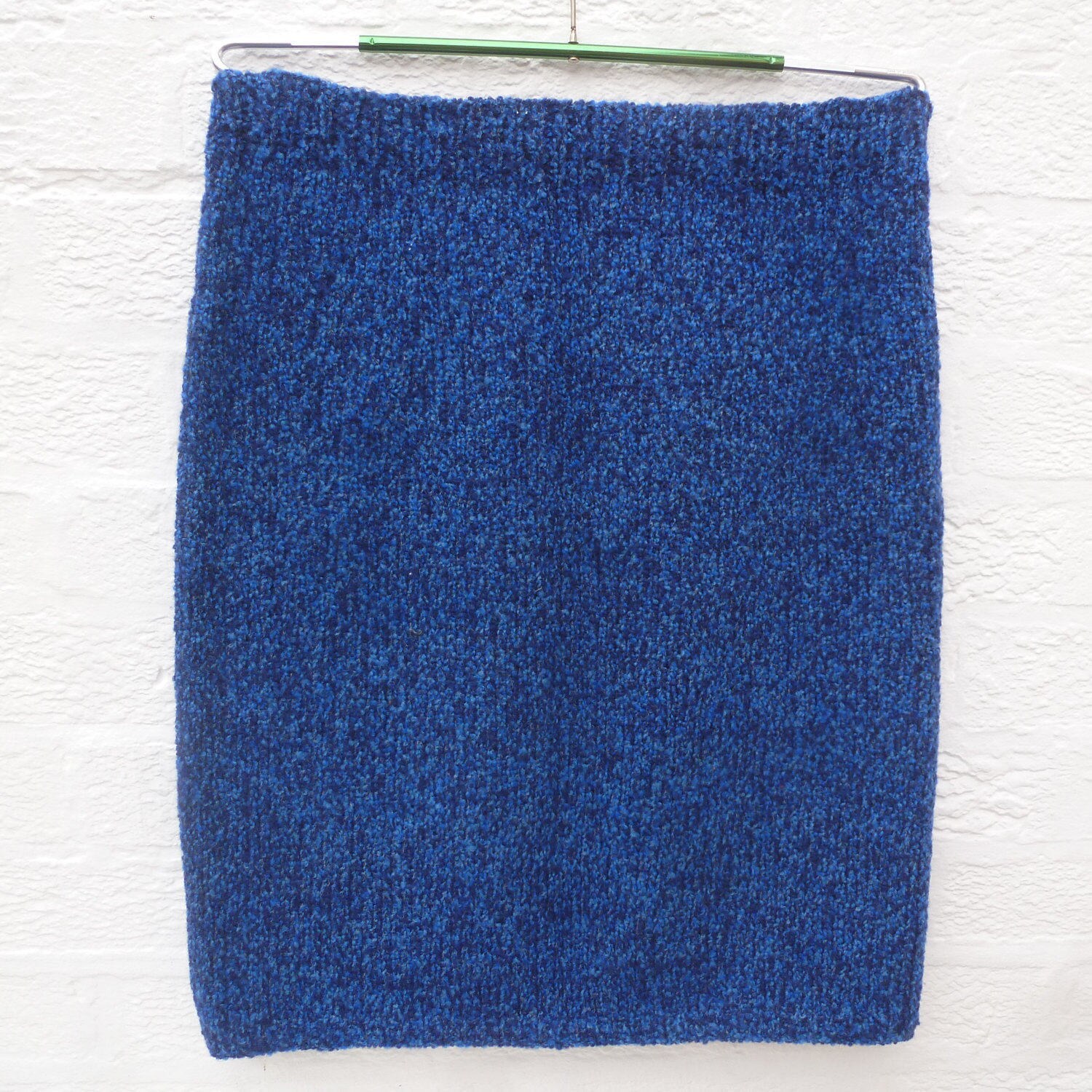 Image of Knitted Blue Skirt Vintage S Hand Made Clothing, Women's Uk Size . Elastic Waist, Stretch Fashion Knitwear, Mix Marl Wool
