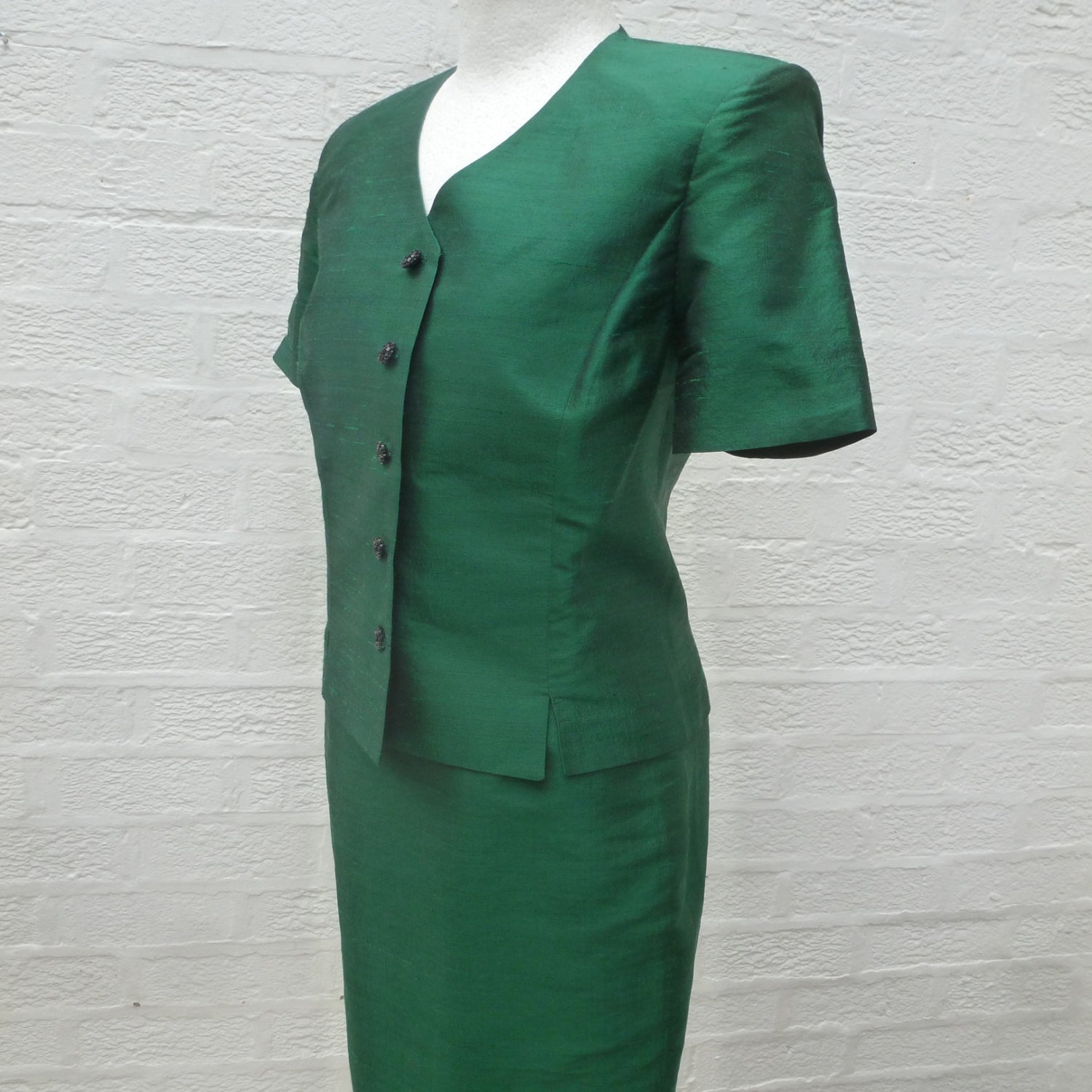 Green Silk Suit Women's Jacket & Skirt Hand Made | Etsy