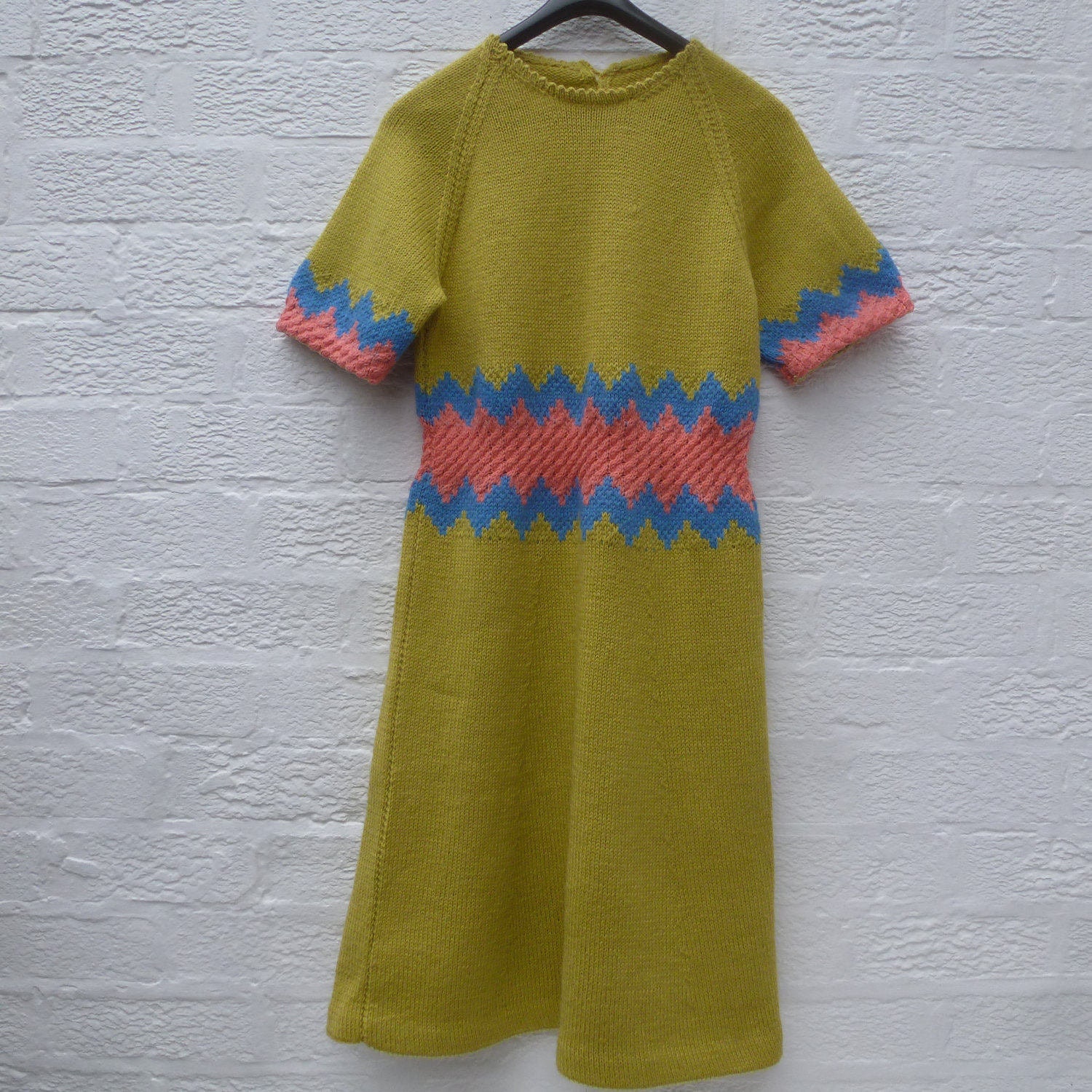 Image of Dress Handknit Pink Clothing Wool Womens Knit Green Jumper Sweater Chunky S Handmade Retro Urban Indie