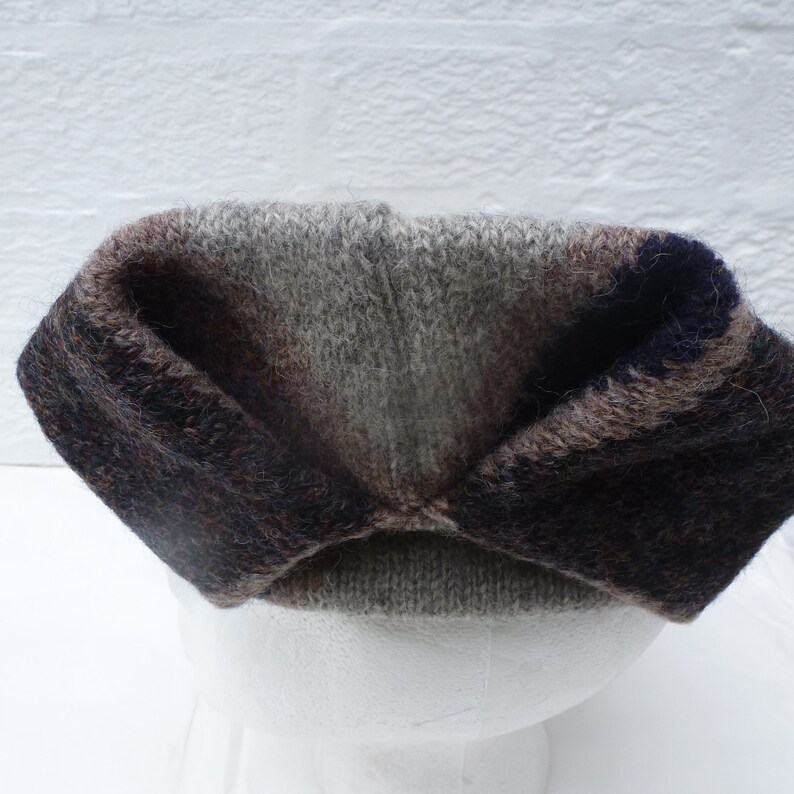 Rustic shetland brown wool slouchy hat headwarmer Eco-friendly pure wool unique beanie hat.